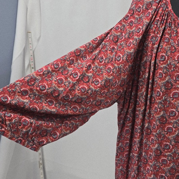 Ava Christine Floral Print Blouse Woman XL V-Neck Puff Sleeve Red Cottagecore - Picture 5 of 12